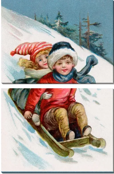 Модульная картина Дети катаются на санках (Children sledding)