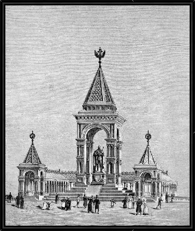 Картина Памятник на пьедестале возле здания (Monument on a pedestal near the building)