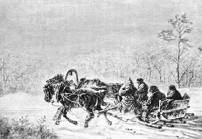 Плакат Телега запряженная тройкой лошадей (A cart drawn by three horses)