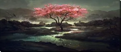 Постер Цветущее дерево у реки (Flowering tree by the river)