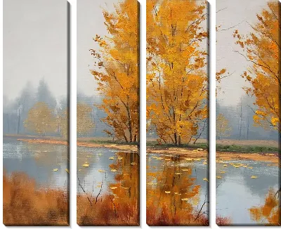 Модульная картина Осенние деревья у реки (Autumn Trees by the River)