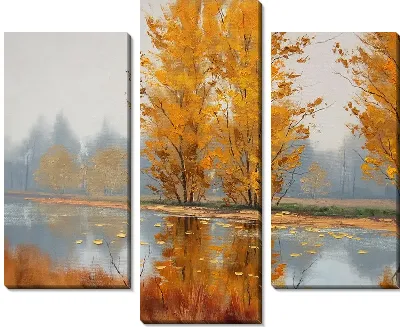 Модульная картина Осенние деревья у реки (Autumn Trees by the River)