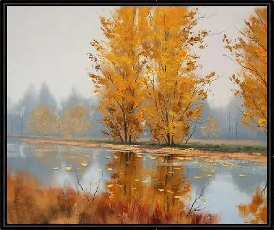 Картина Осенние деревья у реки (Autumn Trees by the River)