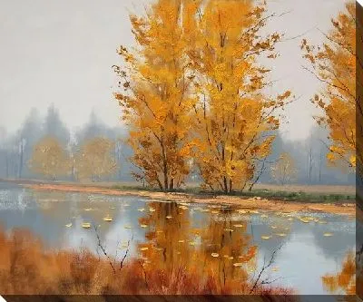 Постер Осенние деревья у реки (Autumn Trees by the River)