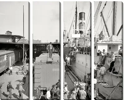 Модульная картина Люди возле парохода (People near the ship)