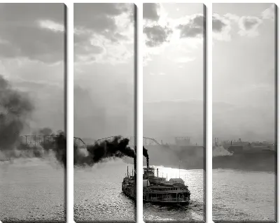 Модульная картина Пароход на реке (Steamboat on the river)