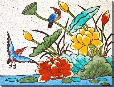 Постер Птицы возле цветов (Birds near the flowers)