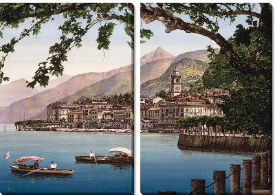 Модульная картина "Историческая серия 1890-1900 гг. ""Фотографии Италии"" - Беладжио, общий вид, озеро Комо (Bellagio, general view, Lake Como)"