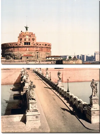 Модульная картина "Историческая серия 1890-1900 гг. ""Фотографии Италии"" - Замок и мост (Castle and bridge)"
