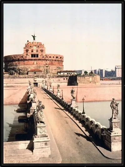 Картина "Историческая серия 1890-1900 гг. ""Фотографии Италии"" - Замок и мост (Castle and bridge)"