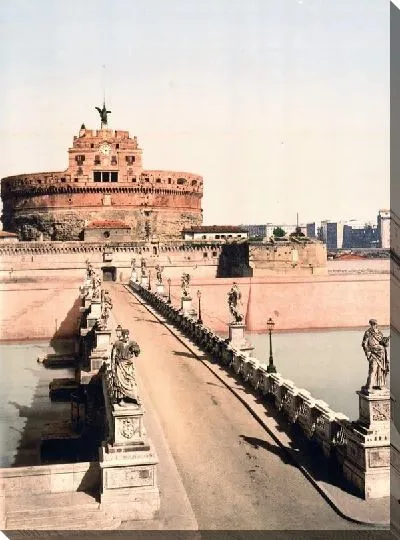 Постер "Историческая серия 1890-1900 гг. ""Фотографии Италии"" - Замок и мост (Castle and bridge)"