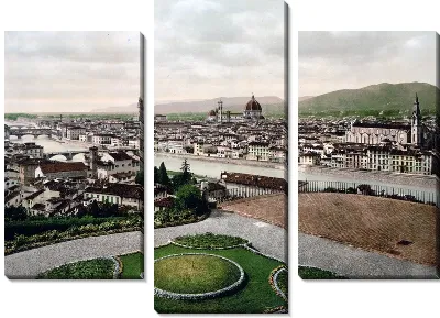 Модульная картина "Историческая серия 1890-1900 гг. ""Фотографии Италии"" - Городской вид в сторону собора, Флоренция (Cityscape view looking toward cathedral, Florence)"