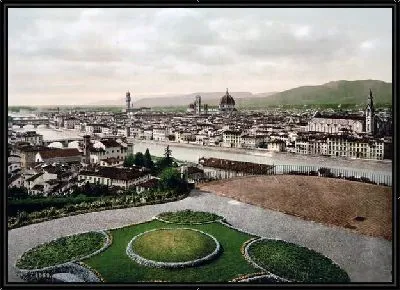 Картина "Историческая серия 1890-1900 гг. ""Фотографии Италии"" - Городской вид в сторону собора, Флоренция (Cityscape view looking toward cathedral, Florence)"