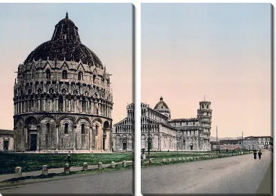 Модульная картина "Историческая серия 1890-1900 гг. ""Фотографии Италии"" - Соборная площади в Пизе (Cathedral Square, Pisa)"