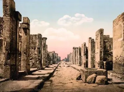 Плакат "Историческая серия 1890-1900 гг. ""Фотографии Италии"" - Улица Фортуна, Помпея (Fortuna Street, Pompeii, Italy)"