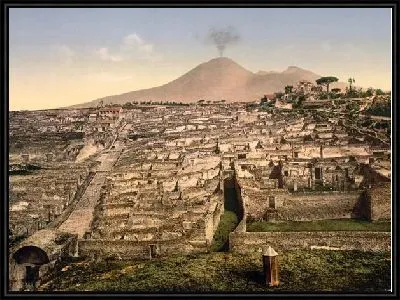 Картина "Историческая серия 1890-1900 гг. ""Фотографии Италии"" - Вид на Везувий в Помпеи (General view and Vesuvius, Pompeii)"