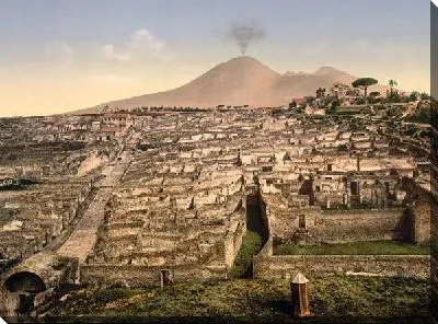 Постер "Историческая серия 1890-1900 гг. ""Фотографии Италии"" - Вид на Везувий в Помпеи (General view and Vesuvius, Pompeii)"