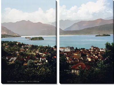 Модульная картина "Историческая серия 1890-1900 гг. ""Фотографии Италии"" - Изола Белла и Стреза, Озеро Маджоре (Isola Bella and Stresa, Lake Maggiore)"