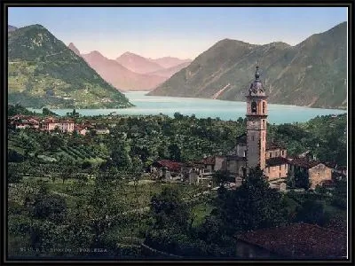 Картина "Историческая серия 1890-1900 гг. ""Фотографии Италии"" - Вид на Порлецца (General view, Porlezza)"