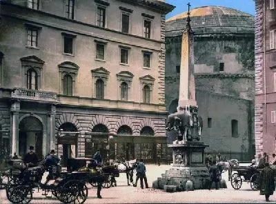 Плакат "Историческая серия 1890-1900 гг. ""Фотографии Италии"" - Площадь Минерва (Piazza di Minerva)"