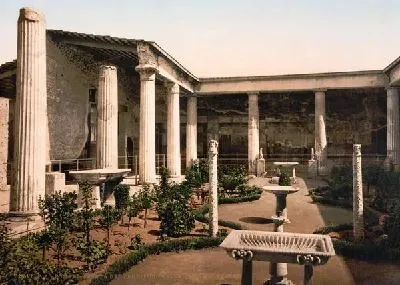Плакат "Историческая серия 1890-1900 гг. ""Фотографии Италии"" - Peristyle of the House of Vetti, Pompeii"