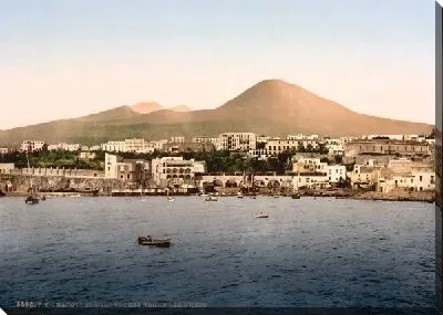 Постер "Историческая серия 1890-1900 гг. ""Фотографии Италии"" - Везувий (Mount Vesuvius, with Torre de Creco)"