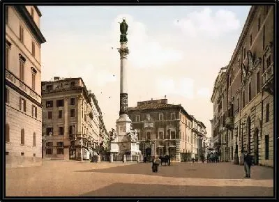 Картина "Историческая серия 1890-1900 гг. ""Фотографии Италии"" - Площадь Испании в Риме (Roma, Piazza di Spagna)"