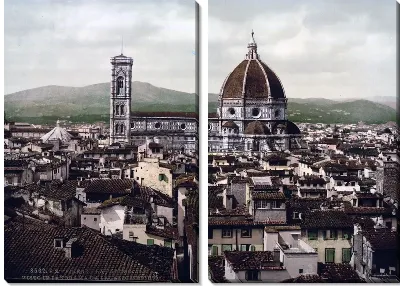 Модульная картина "Историческая серия 1890-1900 гг. ""Фотографии Италии"" - Собор, панорамный вид из дворца Веккио, Флоренция (The Cathedral, panoramic view from Vecchio Palace, Florence)"