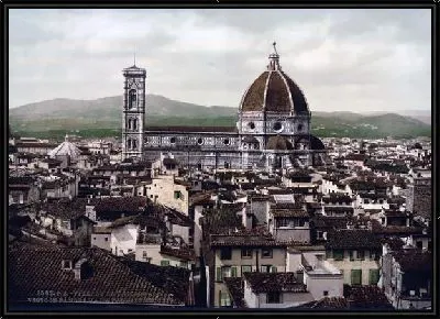 Картина "Историческая серия 1890-1900 гг. ""Фотографии Италии"" - Собор, панорамный вид из дворца Веккио, Флоренция (The Cathedral, panoramic view from Vecchio Palace, Florence)"