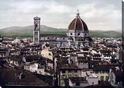 Постер "Историческая серия 1890-1900 гг. ""Фотографии Италии"" - Собор, панорамный вид из дворца Веккио, Флоренция (The Cathedral, panoramic view from Vecchio Palace, Florence)"