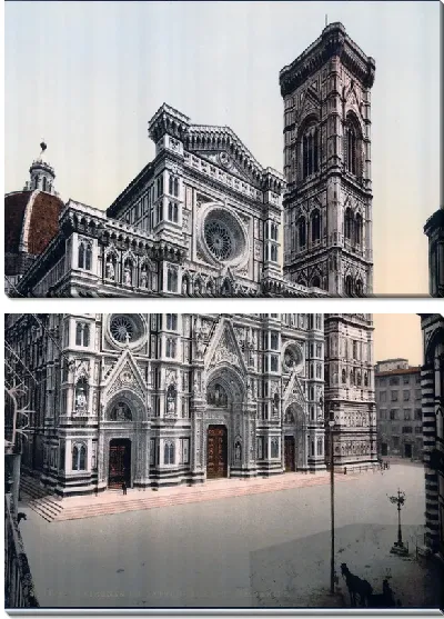 Модульная картина "Историческая серия 1890-1900 гг. ""Фотографии Италии"" - Кафедральный собор и колокольня, Флоренция (The Cathedral and campanile, Florence)"