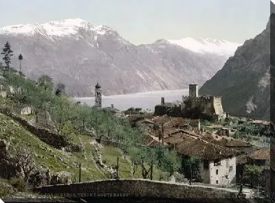 Постер "Историческая серия 1890-1900 гг. ""Фотографии Италии"" - Озеро Гарда (Tenno and Mont Baldo, Lake Garda)"