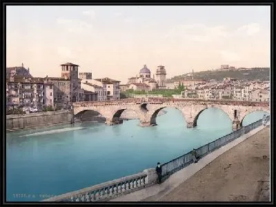 Картина "Историческая серия 1890-1900 гг. ""Фотографии Италии"" - Каменный мост (Stone bridge and San Giorgia)"