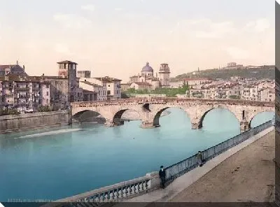 Постер "Историческая серия 1890-1900 гг. ""Фотографии Италии"" - Каменный мост (Stone bridge and San Giorgia)"