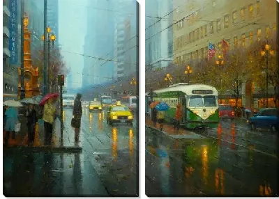 Модульная картина Вечер. Дождь