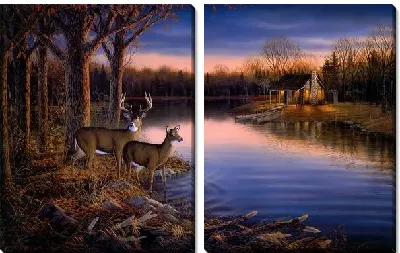 Модульная картина Олени у реки