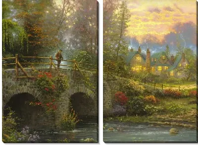Модульная картина Вечерний пейзаж с мостом