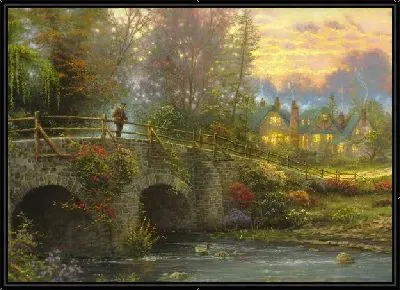 Картина Вечерний пейзаж с мостом