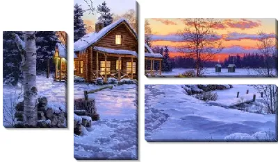 Картина Деревянный домик в лесу