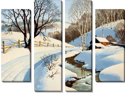 Картина Деревенский зимний пейзаж