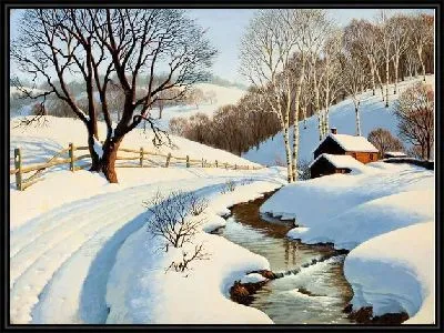 Картина Деревенский зимний пейзаж