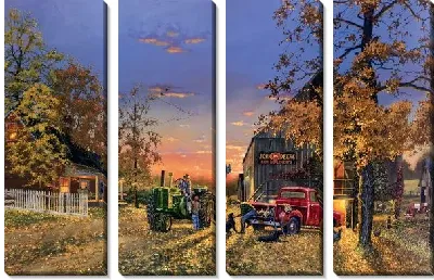 Картина Деревенский пейзаж с тракторами