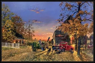 Картина Деревенский пейзаж с тракторами