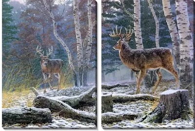 Модульная картина Олени в зимнем лесу