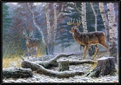 Картина Олени в зимнем лесу