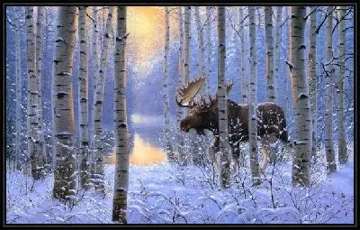 Картина Лось в зимнем лесу