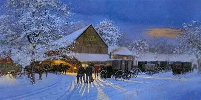 Картина Зимний пейзаж с каретами