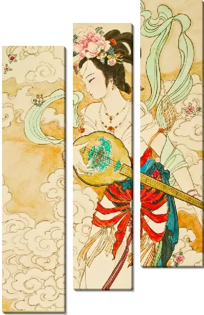 Модульная картина Японская девушка играет на японской балалайке