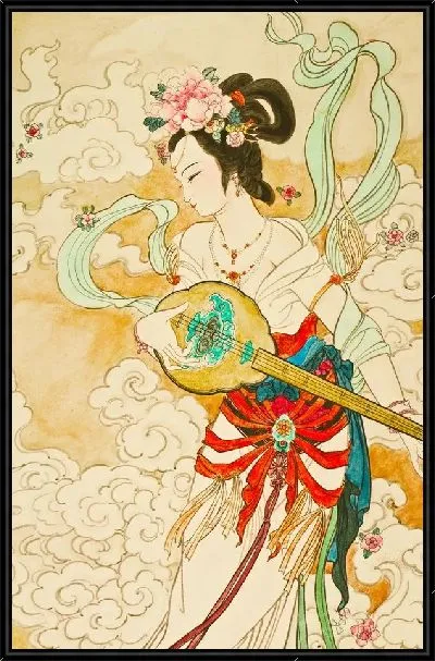 Картина Японская девушка играет на японской балалайке