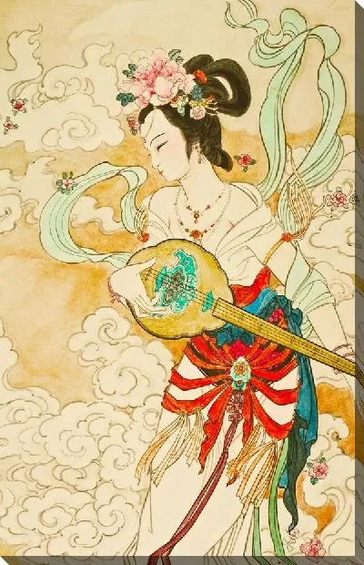 Постер Японская девушка играет на японской балалайке